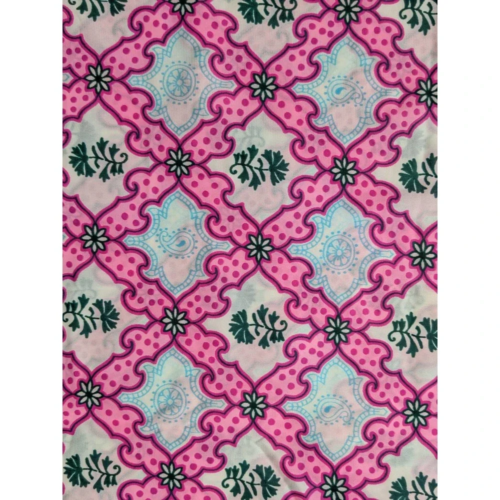 Vintage‎ 60's Psychedelic Fabric, Funky Pink Blue Green Demask, 40